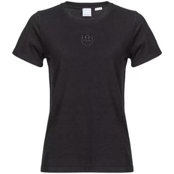 T-shirt Pinko T-shirt rose noir avec logo cousu