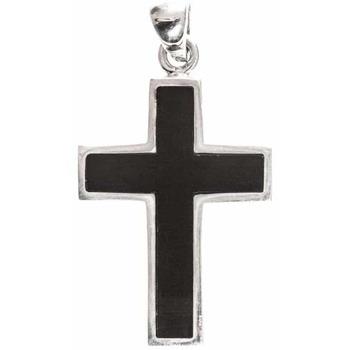 Pendentifs Orusbijoux Pendentif Croix Pierre Onyx Noire Argent