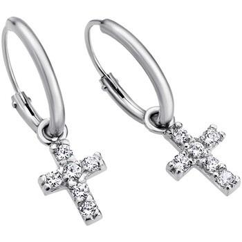 Boucles oreilles Lotus Créoles argent pampilles croix