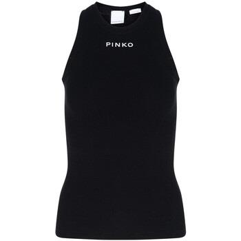 T-shirt Pinko Débardeur noir côtelé avec logo sur le devant