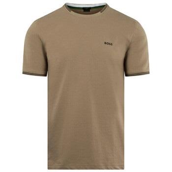 T-shirt BOSS T-SHIRT TAUL EN COTON STRETCH À RAYURES ET LOGO TAUPE