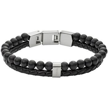 Bracelets Fossil Bracelet homme cuir tressé perles noires