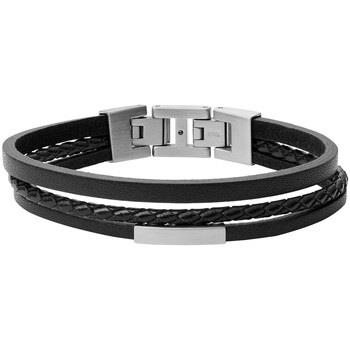 Bracelets Fossil Bracelet homme triple rang cuir noir