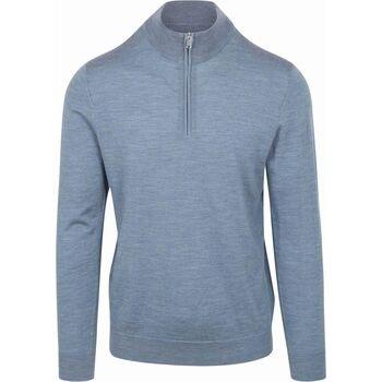 Sweat-shirt Profuomo Pullover Half Zip Laine Merino Bleu Melange