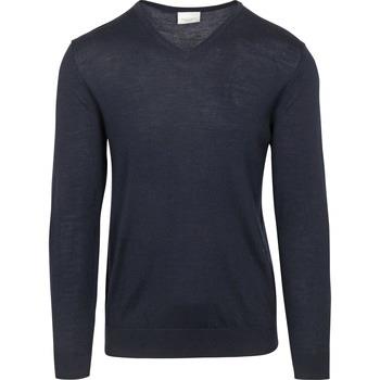 Sweat-shirt Profuomo Pull-over Col-V Laine Merinos Marine