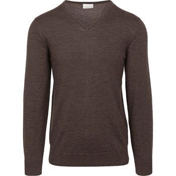 Sweat-shirt Profuomo Pull-over Col-V Laine Merinos Marron Foncé