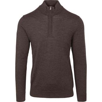 Sweat-shirt Profuomo Pullover Half Zip Laine Merino Marron Foncé