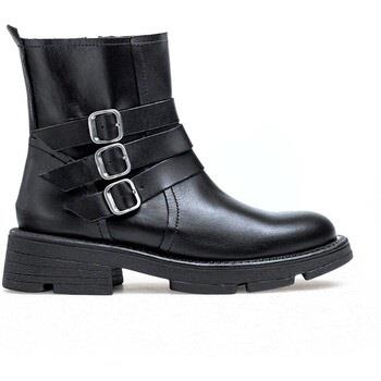 Bottines YOKONO BOTÍN DE PIEL NEGRO CON TRIPLE HEBILLA ELZE 004