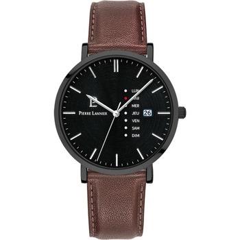 Montre Pierre Lannier DATA Cadran Noir Bracelet Cuir Brun