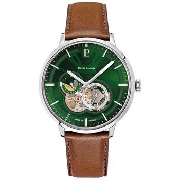 Montre Pierre Lannier TRIO Argenté Cadran Vert Bracelet Cuir Brun 20 M...