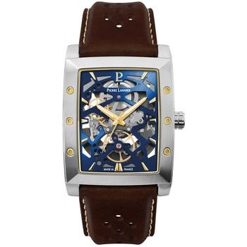 Montre Pierre Lannier HECTOR Argenté Cadran Bleu Bracelet Cuir Brun 26...