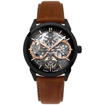 Montre Pierre Lannier MONARCK Noir Cadran Noir Bracelet Cuir Brun 22 M...