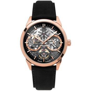 Montre Pierre Lannier MONARCK Doré-rose Cadran Noir Bracelet Cuir Noir...