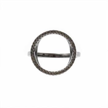 Bijoux Orusbijoux Bague Argent Noir Ronde Zirconium Noir