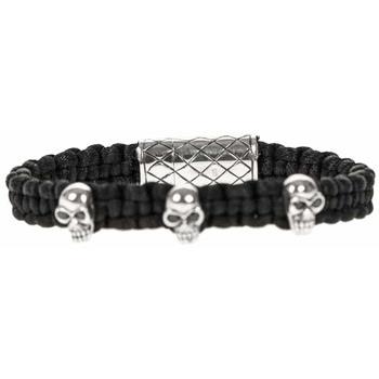 Bracelets Orusbijoux Bracelet Tête De Mort Argent Lien Noir Skull