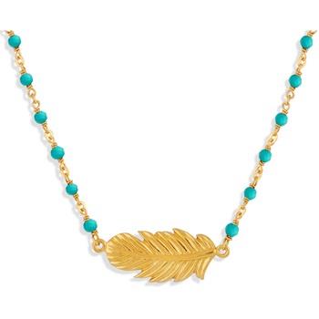 Collier Orusbijoux Collier Argent Doré Plume Et Turquoise