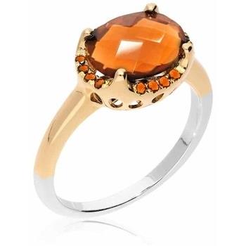 Bijoux Orusbijoux Bague Argent Dorée Solitaire Serti Pierre Orange