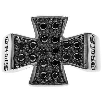 Bijoux Orusbijoux Bague Homme Croix Pavée Noire Argent