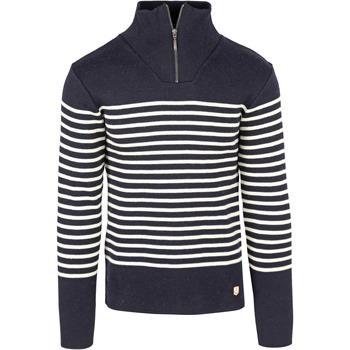 Sweat-shirt Armor Lux Camionneur Half Zip Pull laine rayé marine