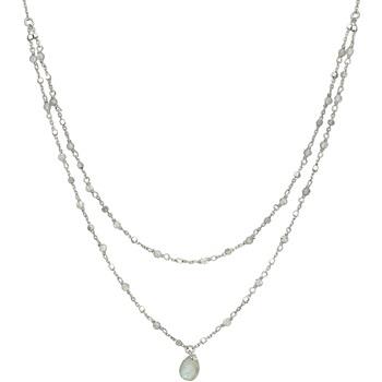 Collier Orusbijoux Collier Argent Rhodié Double Chaine Goutte Pierres