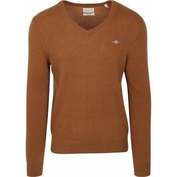 Sweat-shirt Gant Pullover Col-V Wool Blend Camel