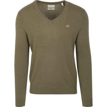 Sweat-shirt Gant Pullover Col-V Wool Blend Vert Army