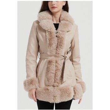 Manteau Kebello Manteau Mi Long Avec Fourrure Beige F