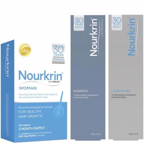Pack vitamines soin des cheveux Nourkrin Woman - 180 cachet + shampooi...