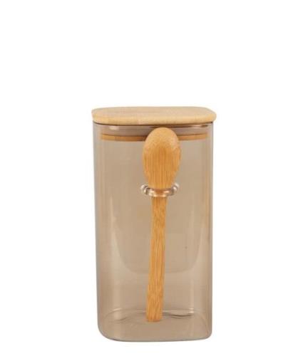 Present Time Koken & Tafelen Canister Square glass large with spoon Sa...