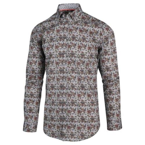 Blue Industry Grijs bruin flannel bloemenprint overhemd