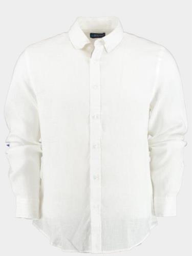 Bos Bright Blue Casual hemd lange mouw linnen shirt slim fit 9435900/1...