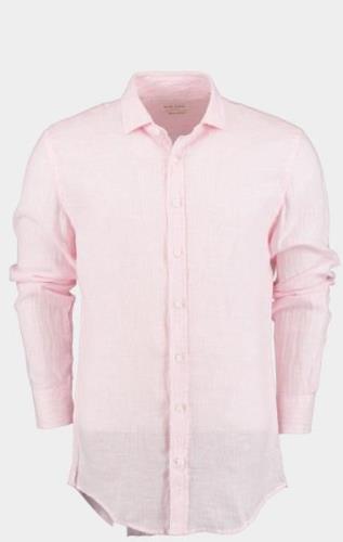 Bos Bright Blue Casual hemd lange mouw 100% linnen mod118r1/20 rosa