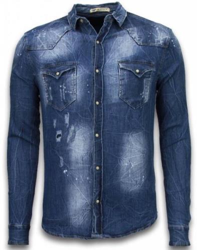 Enos Denim shirt spijker slim fit long sleeve