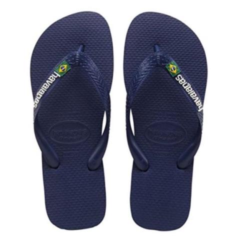 Havaianas brasil logo navy blue teenslippers unisex