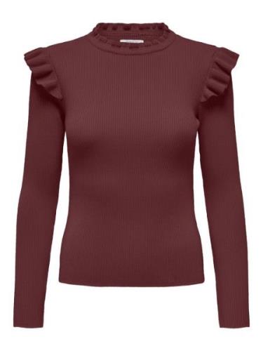 Only Onlsia sally ruffle ls pullover knt bordeaux