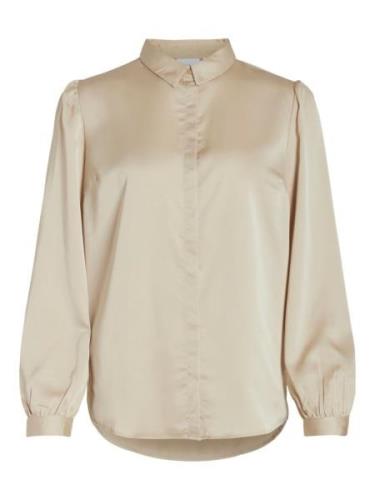 Vila Viellette satin ls shirt zand