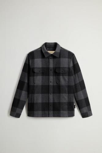 Woolrich Men alaskan wool check overshirt charcoal buffalo