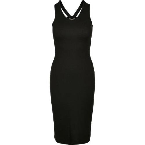 Urban Classics Dames geribbelde mouwloze midi-jurk