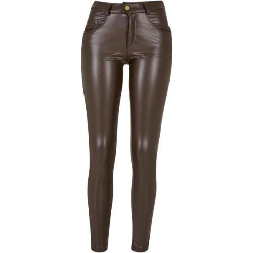 Urban Classics Dames synthetisch leren broek mid rise