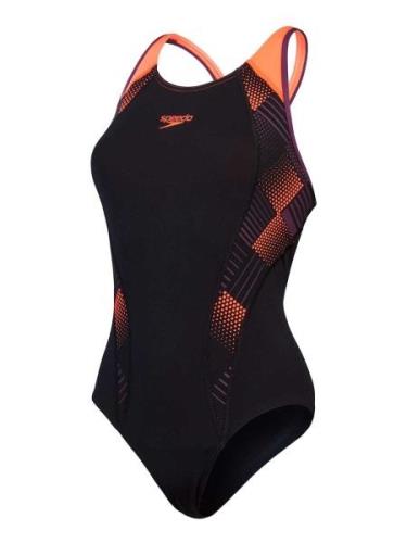 Speedo eco+ placem laneback bla/pur badpak sport dames -