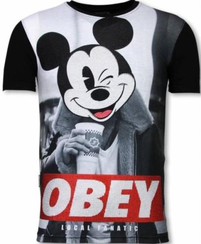 Local Fanatic Obey mouse digital rhinestone t-shirt