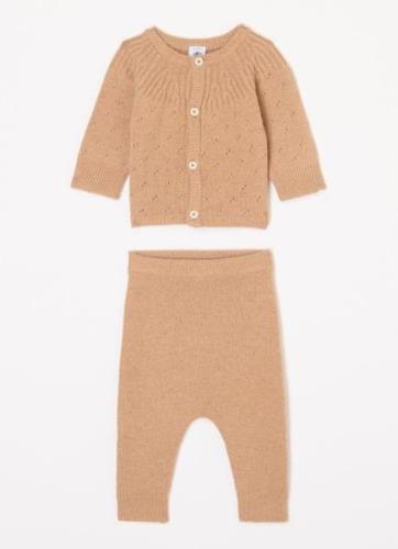 Petit Bateau Set met fijngebreid vest en babybroek in wolblend 2-delig