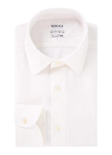 Boggi Milano Regular fit overhemd in linnenblend met microdessin