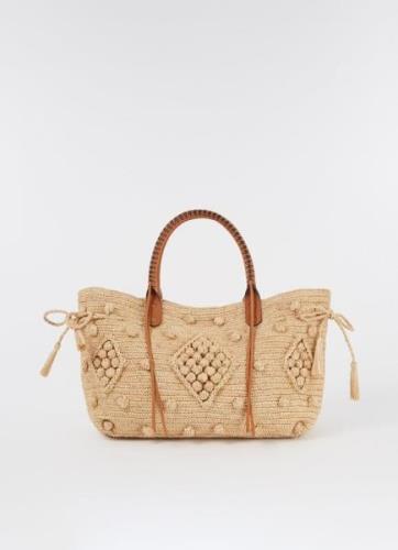 Gerard Darel Schoudertas van raffia met leren details