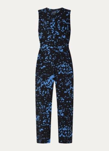 Whistles Josie wide fit cropped jumpsuit met print en strikceintuur