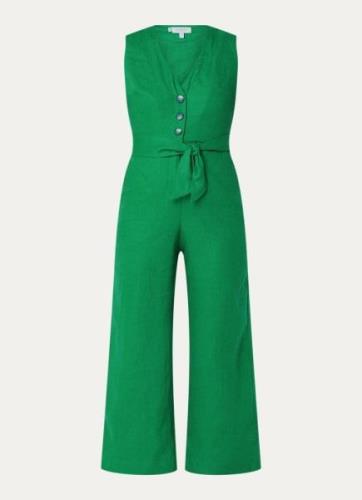 Hobbs Melodie loose fit cropped jumpsuit van linnen met strikceintuur