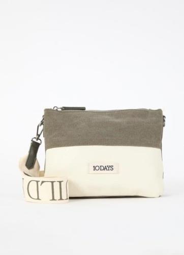 10DAYS Clutch van leer met canvas details en afneembare schouderriem