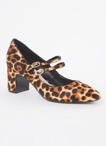 Dune London Approval pump van leer met panterprint