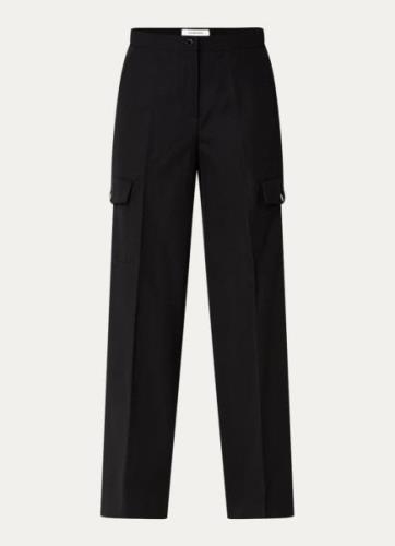 Sandro High waist straight fit pantalon in scheerwolblend met klepzakk...