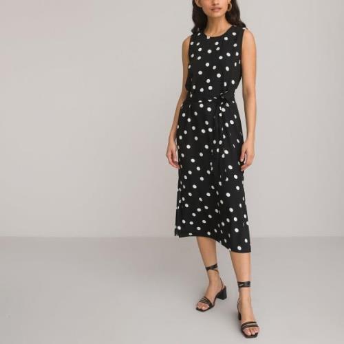 Robe droite longue sans manches, motif à pois